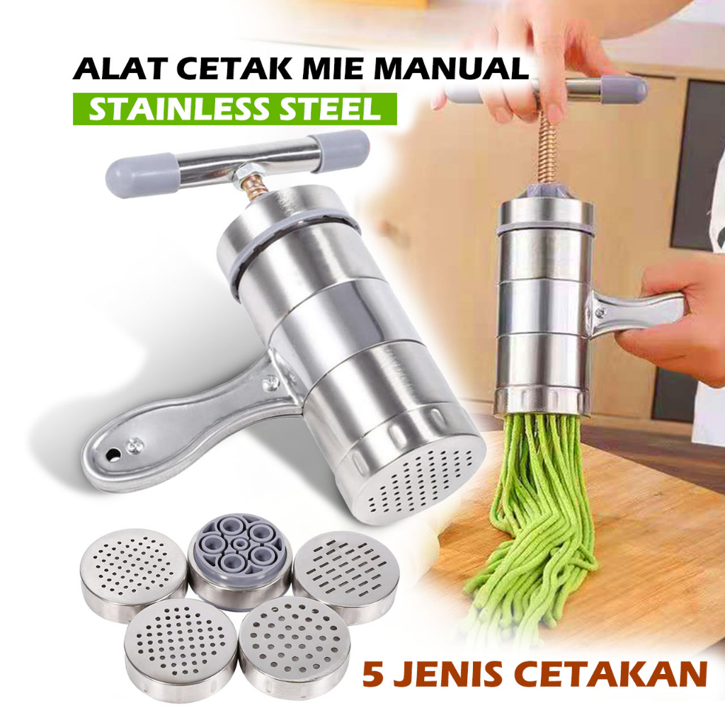 Jual Alat Cetak Mie Manual Stainless Steel 5 Cetakan Pasta Maker