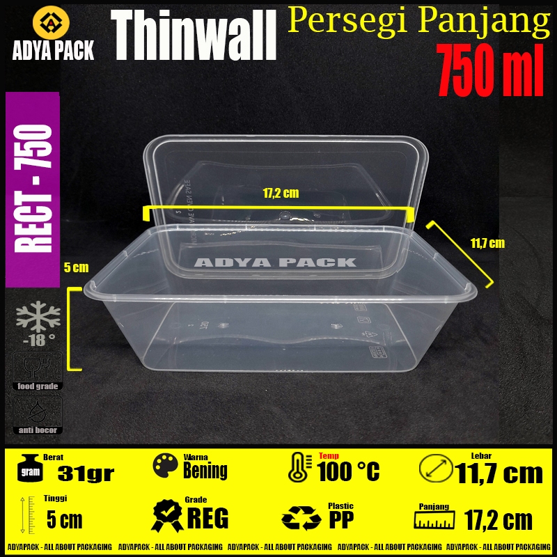 Jual Thinwall 750 Ml Persegi Panjang Bulat Kotak Makan Plastik Kotak Lunch Box Wadah 4044