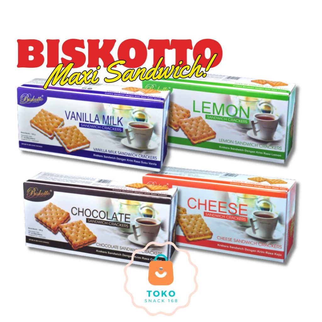 Jual Biskotto Biskoto Maxi Sandwich Biskuit Crackers Coklat Keju Lemon