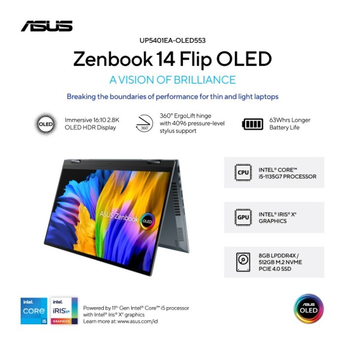 Jual asus zenbook flip up5401za oleds551 i5 12500h 8gb 512gb 14 2 8k