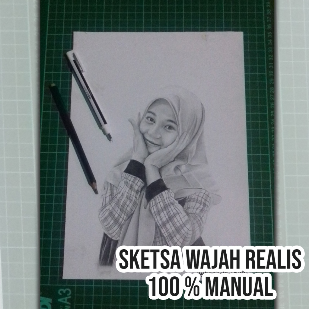 Jual Sketsa Wajah Pensil Realis Hitam Putih A4 100 Handmade Shopee Indonesia 1062