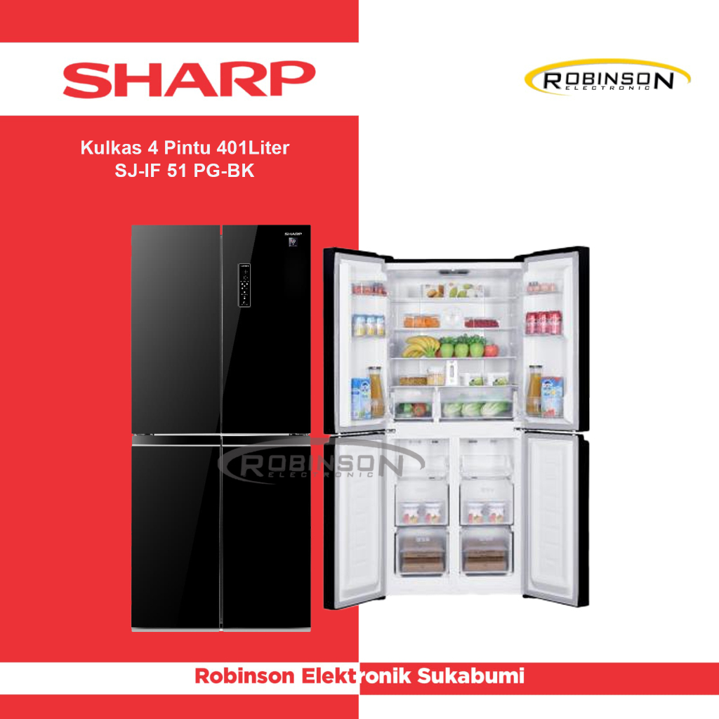 Jual Kulkas Sharp 401 Liter SJ-IF 51 PG-BK 4 Pintu | Shopee Indonesia