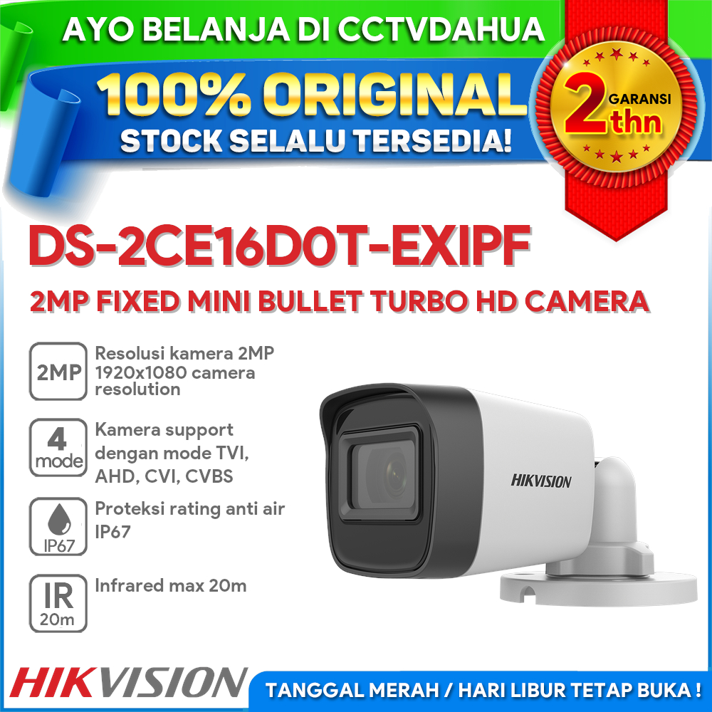 HIKVISION DS-2CE16D0T-EXIPF CCTV Hikvision 2MP Fixed Mini Bullet Camera