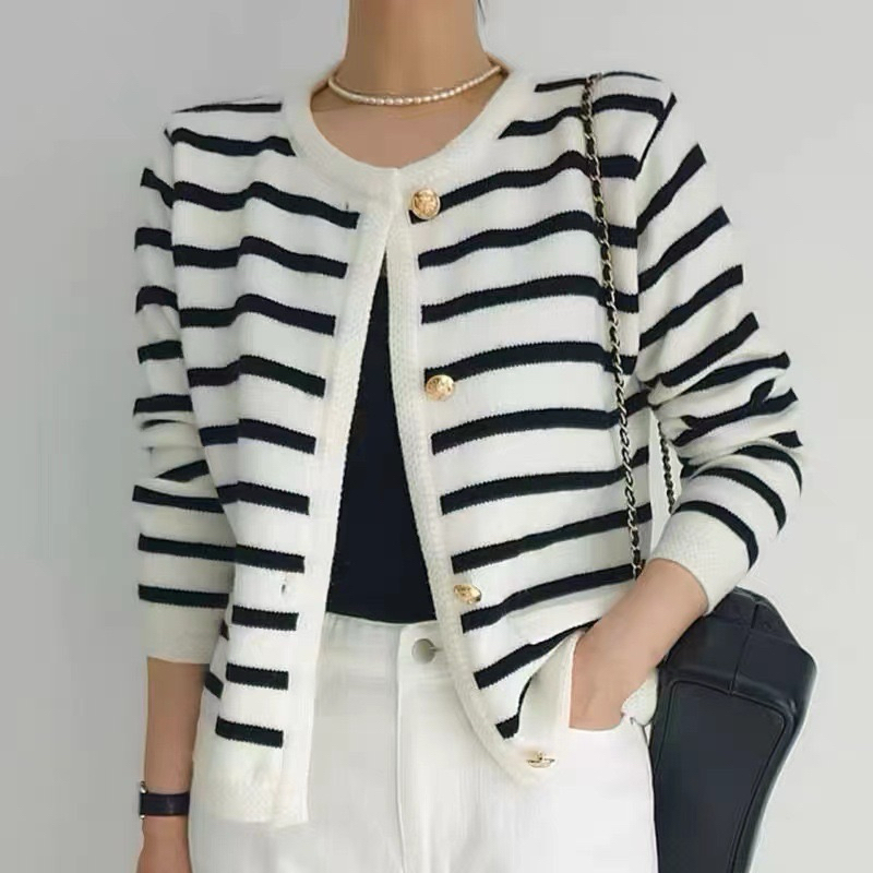 Elegant Striped Knitted Cardigan