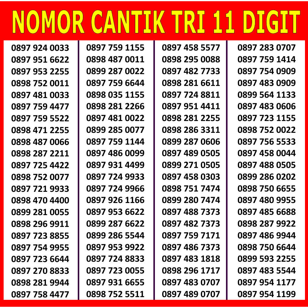 Jual Kartu Perdana Tri Cantik Nomor Cantik Tri Three 3 11 Digit ...