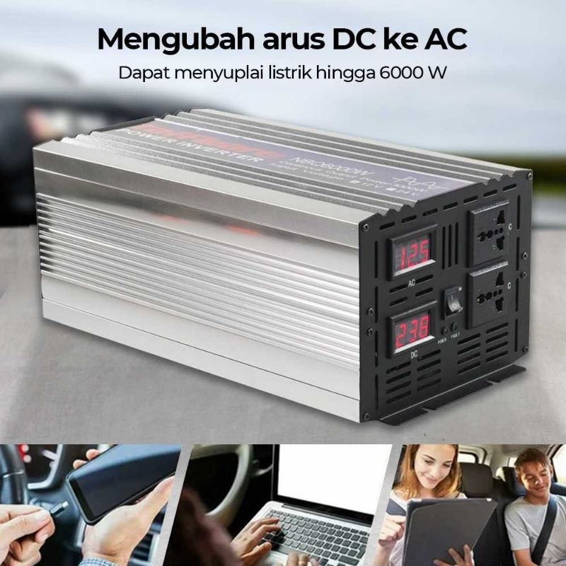 Jual Inverter 6000 Watt DC ke AC Pure Sine Wave DC 12V 24V to AC 220V ...