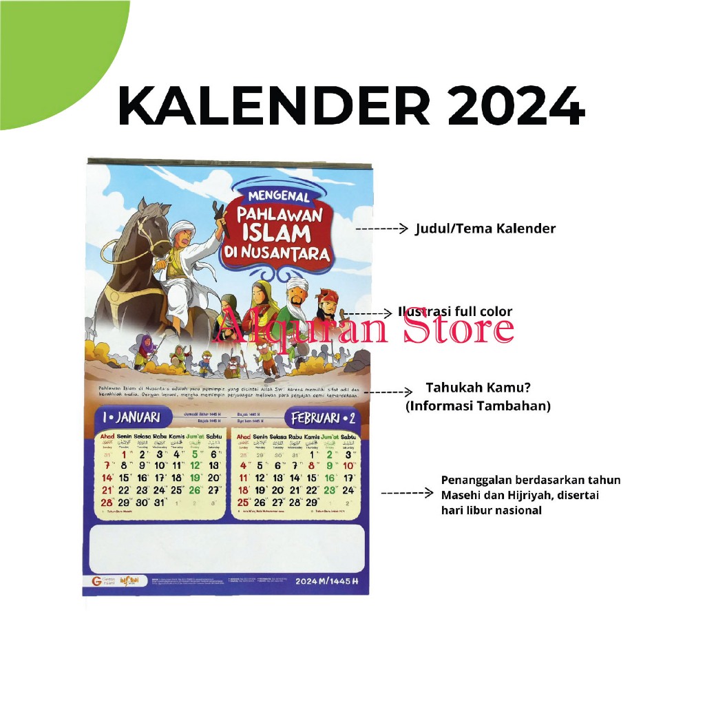 Jual Kalender Anak Muslim Islami 2024 Art Paper Ukuran 29,5 X 45 Cm Tim 