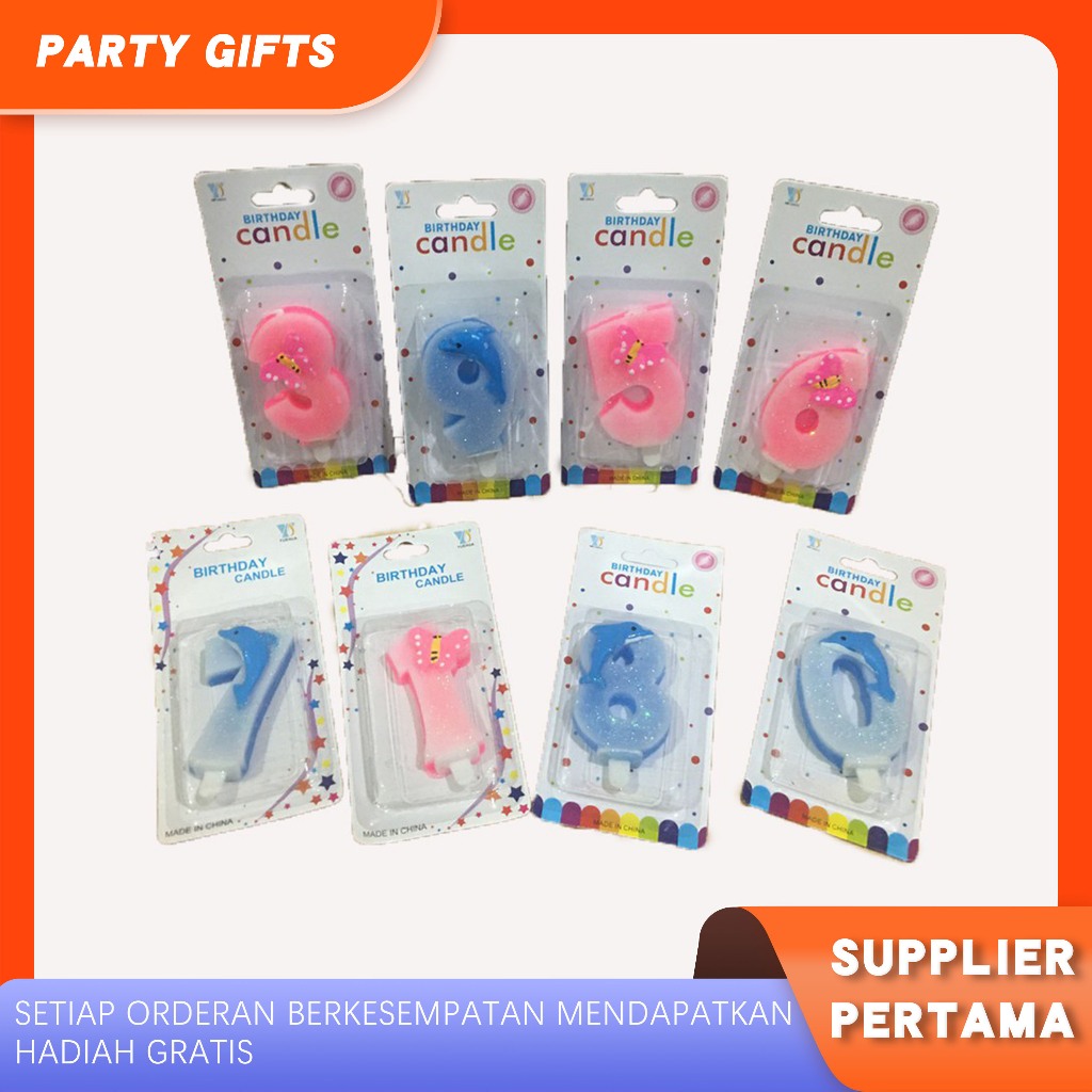 Jual Lilin Angka Pink Kupu-kupu Biru Lumba-lumba Lilin Ulang Tahun 