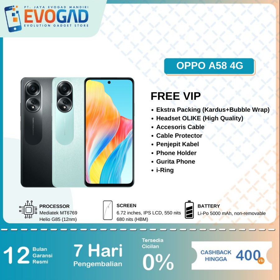 Jual Oppo A58 LTE 6/128GB & 8/128GB | Helio G85, Android 13 | Garansi ...