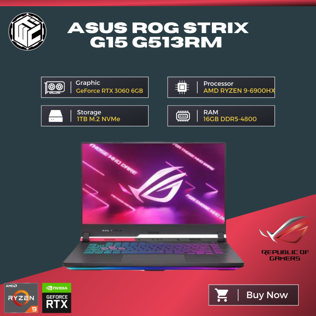 Jual Laptop Gaming Asus Rog Strix G15 G513rm Ryzen 9 6900hx 16gb 1tb Rtx3060 6gb Ohs W11 8673