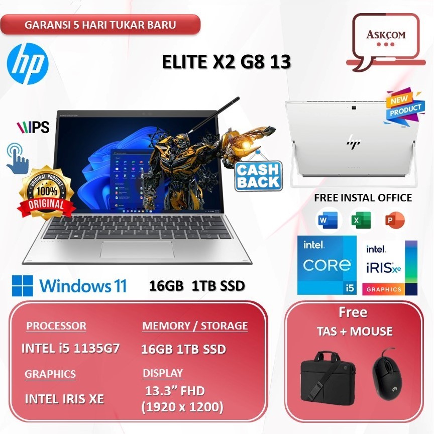 Jual Laptop HP Elite X2 G8 13 2IN1 Touch I5 1135G7 16GB 1TB SSD W10PRO ...