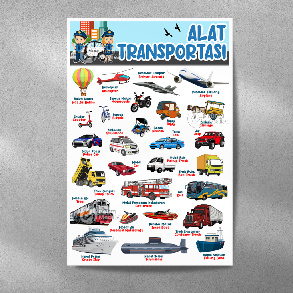 Jual Poster Alat Transportasi A3+ / Gambar Edukasi / Peraga Pendidikan