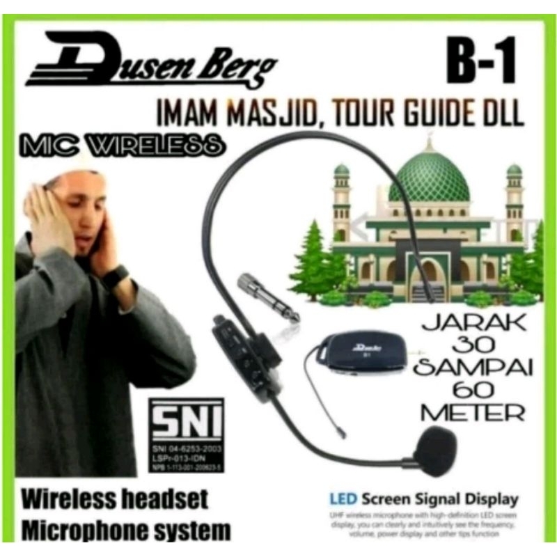 Jual Mic Wireless Imam Masjid Model Bando Microphone Dusenberg Resmi ...