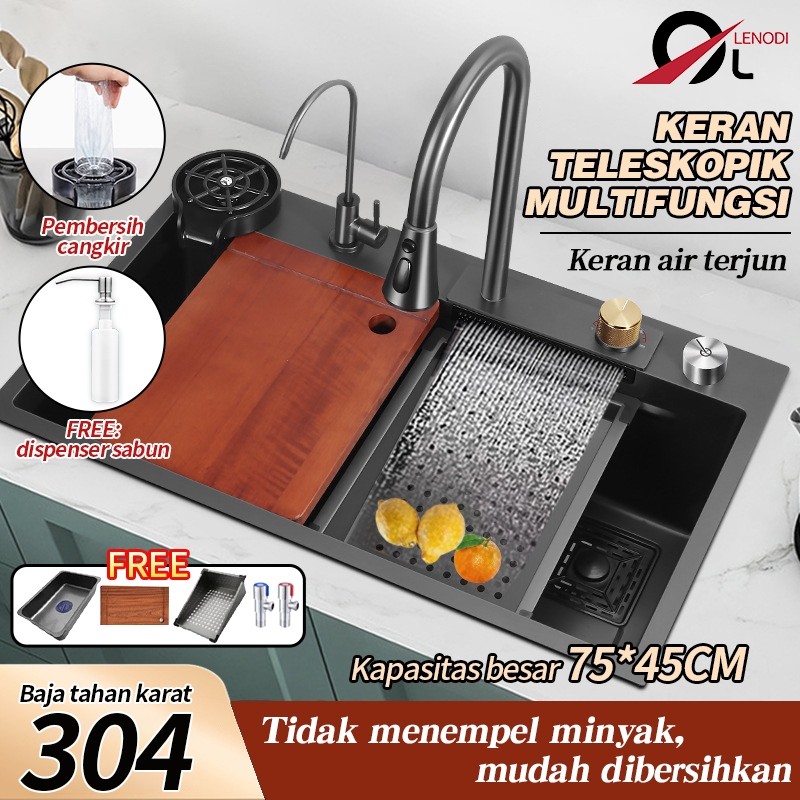 Jual Kitchen Sink Hitam Dengan Keran Yang Bisa Disesuaikan Bak Cuci