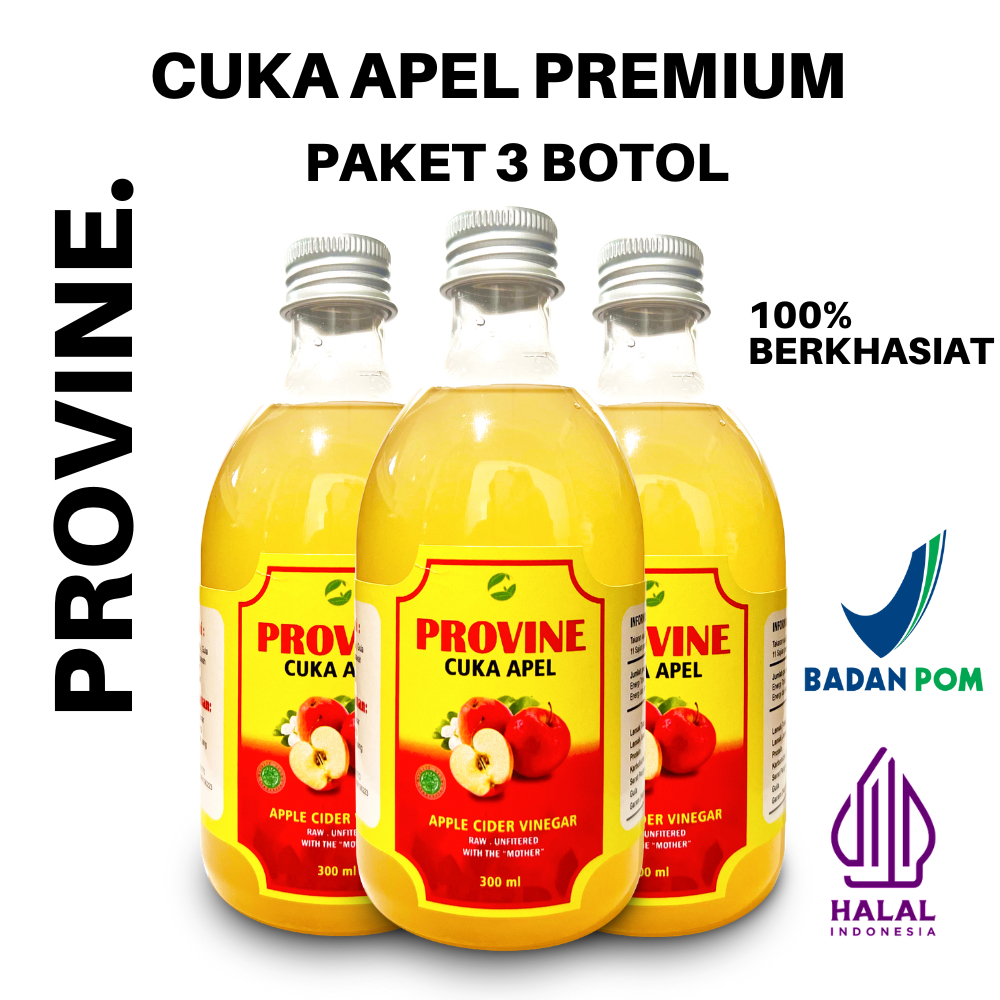 Jual PAKET 3 BOTOL PROVINE CUKA APEL PREMIUM HALAL dan Sudah BPOM Apple