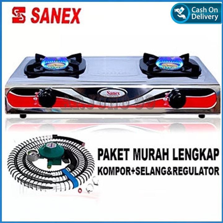 Jual Kompor Gas 2 Tungku Sanex Free Selang Gas Regulator New Promo