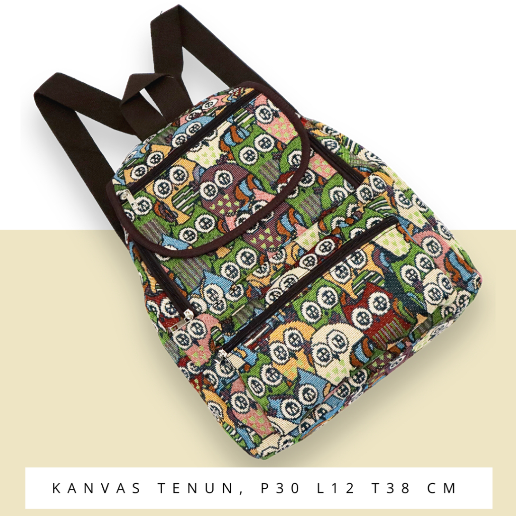 Jual Tas ransel kanvas tenun motif ransel punggung bisa cod gratis