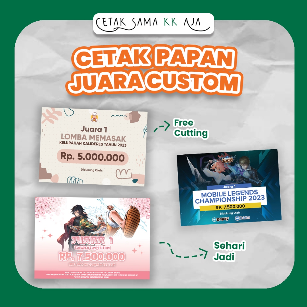 Jual Free Desain Cetak Papan Juara Custom Kompetisi Lomba Juara Papan