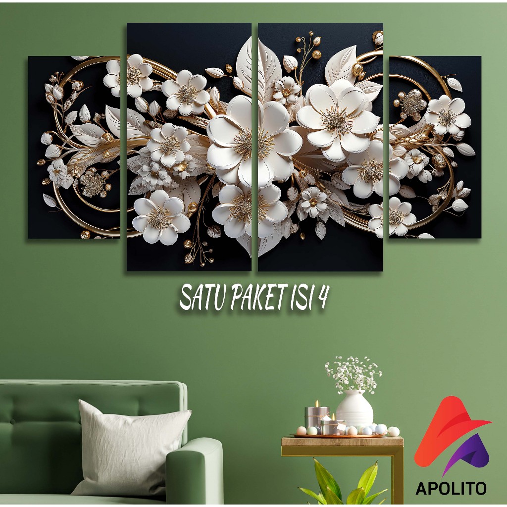HIASAN DINDING SET ABSTRAK BLACK ORNAMEN FLORAL ISI 4 KAMAR DEKORASI RUMAH WALL DECOR SATU SET BUNGA