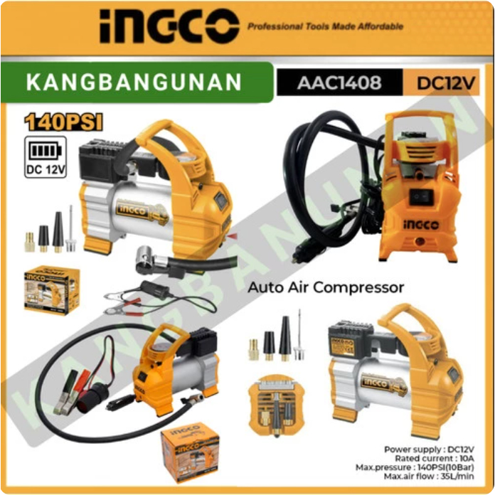 Jual Mini Air Compressor (DC 12V) INGCO AAC1408 - Pompa Kompresor Ban ...