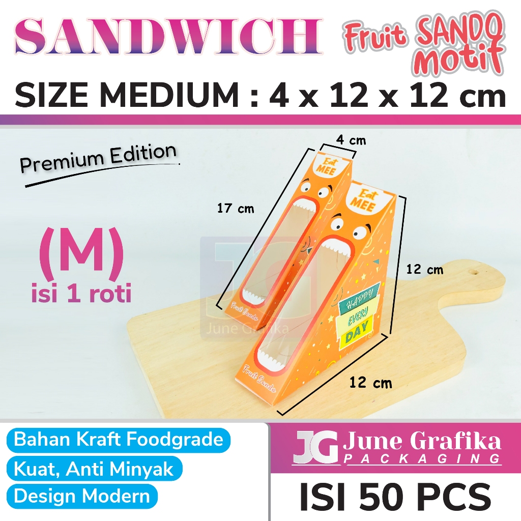Jual (Isi 50pcs) Kemasan / Box Sandwich / Packaging Kraft Sandwich ...