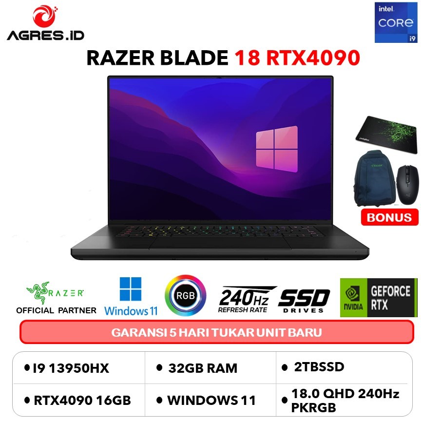 Jual RAZER BLADE 18 RTX4090 16GB/ I9 13950HX 32GB 2TBSSD W11 18.0QHD ...