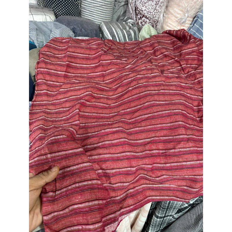Jual bahan Kain katun linen motif kembang salur kota2 ( harga per meter