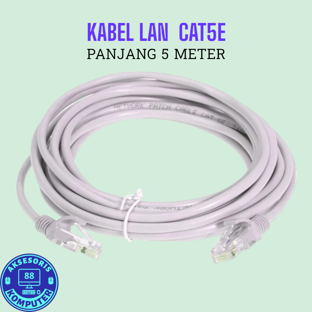Jual 5 METER KABEL LAN RJ45 CAT5 CAT5E UTP PANJANG 5 METER / CABLE LAN CAT 5