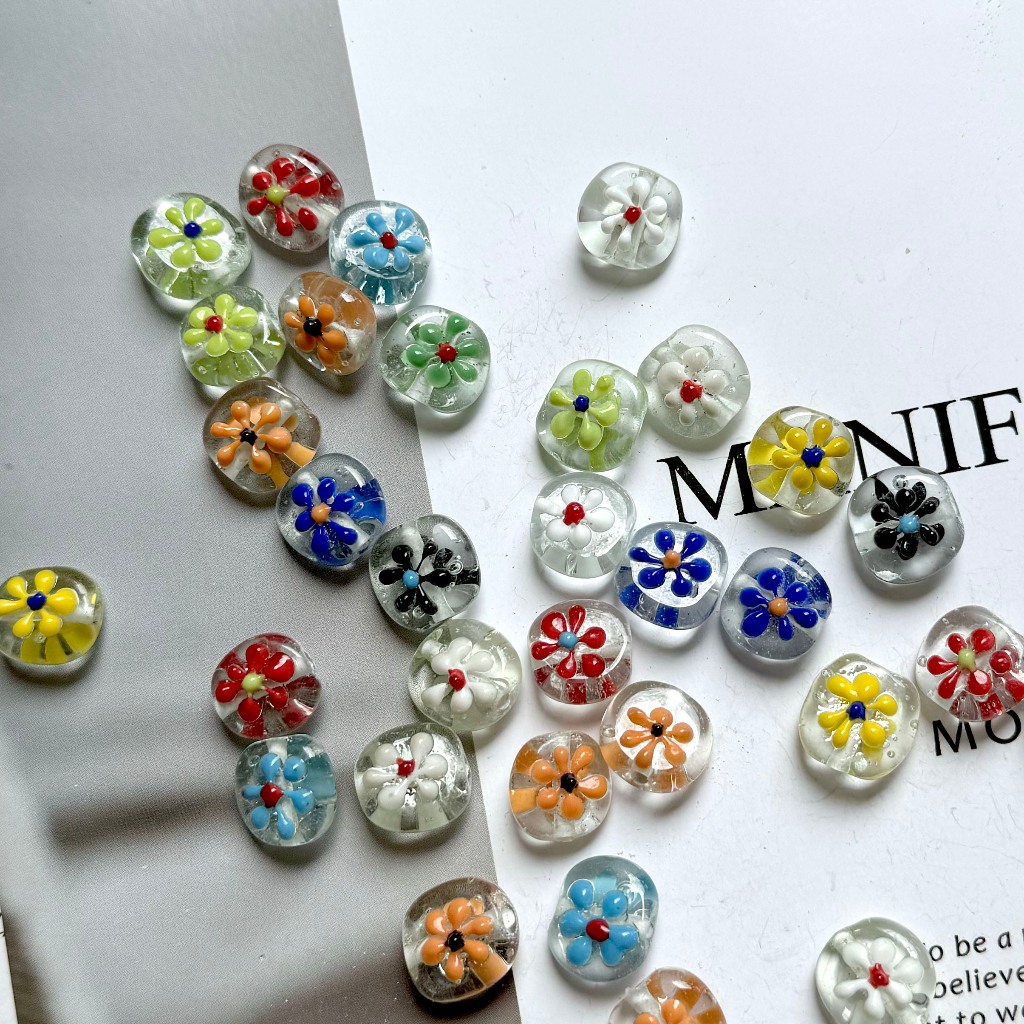 Jual 5 pcs Manik Kaca GEPENG PIPIH Genuine Glass Beads Transparent 3D