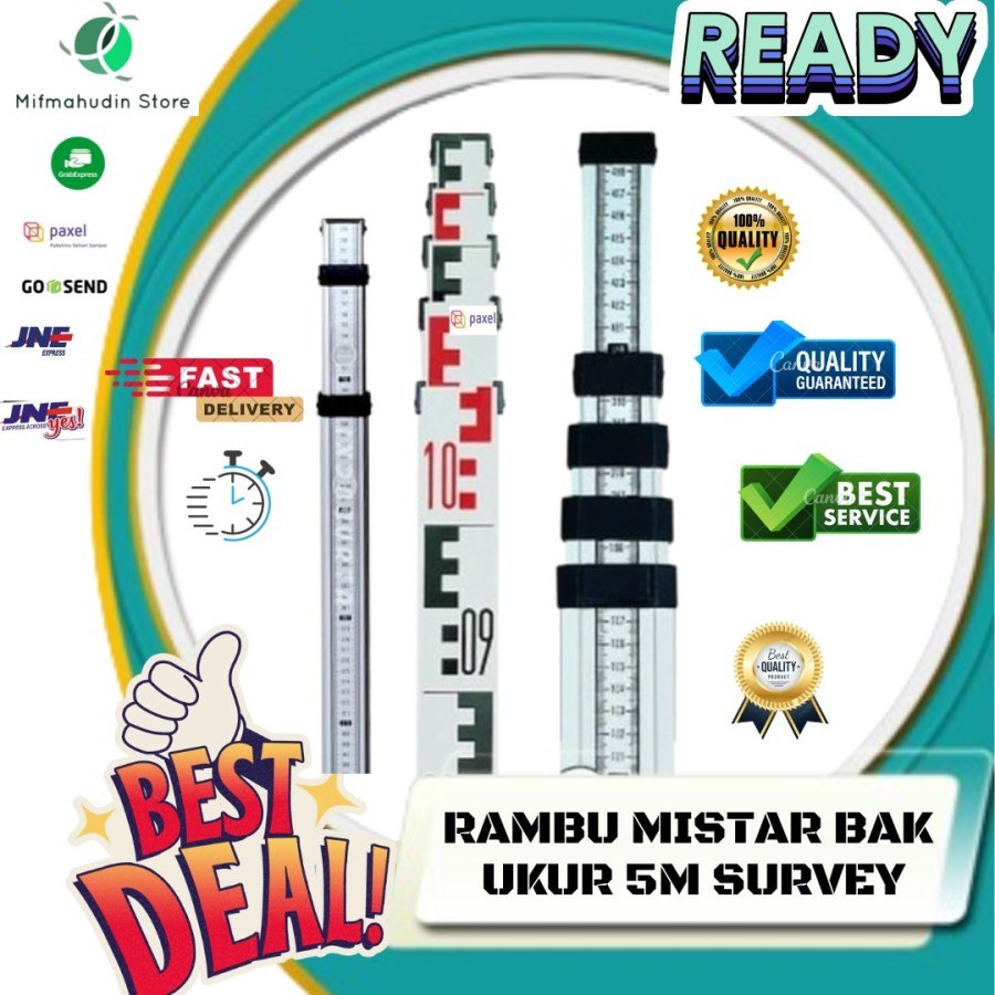 Jual RAMBU MISTAR BAK UKUR 5M/5 METER/ LEVELLING/ALUMINIUM STAFF 5 M ...