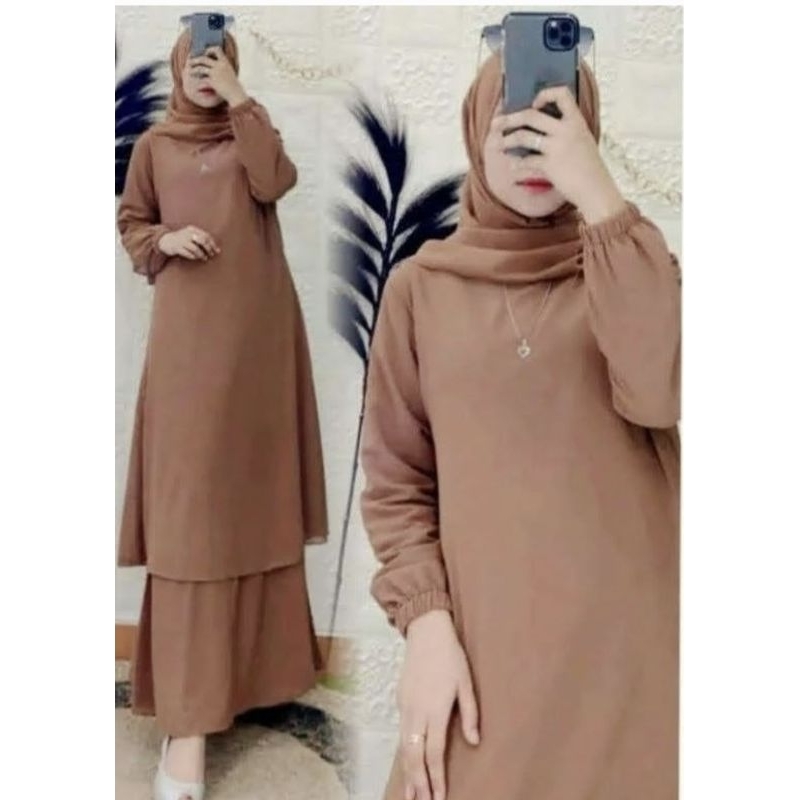 Gamis Ceruty Polos Malaysia L XL XXL Free Bross hitam putih marun navy milo bata sage