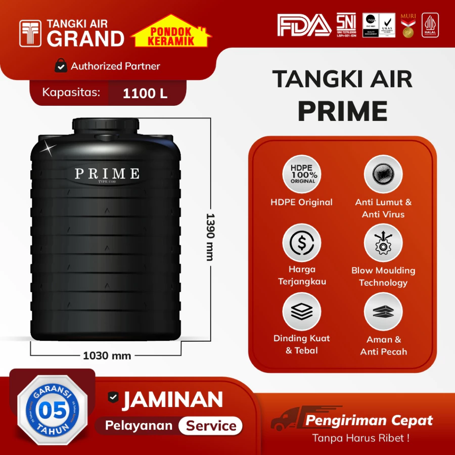 Tangki Toren Tandon air Tedmond Prime Blow 1100 L Tidak Berbau & Higienitas