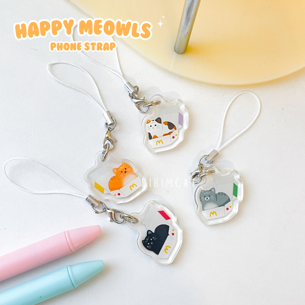 Jual Happy Meowls Mini Phone Strap / Gantungan HP Kucing Akrilik Lucu ...