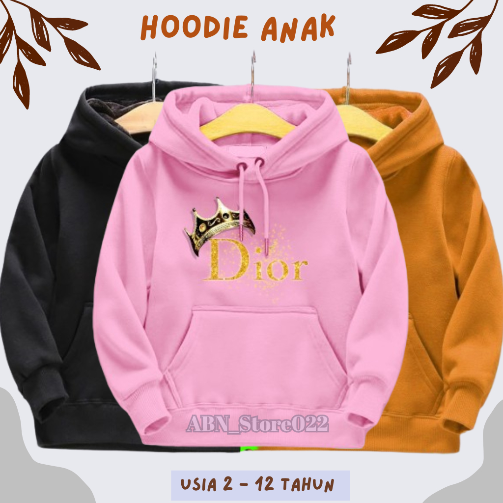 Pink Christian Dior Hoodie Kids' Zipped Hooded Sweatshirt