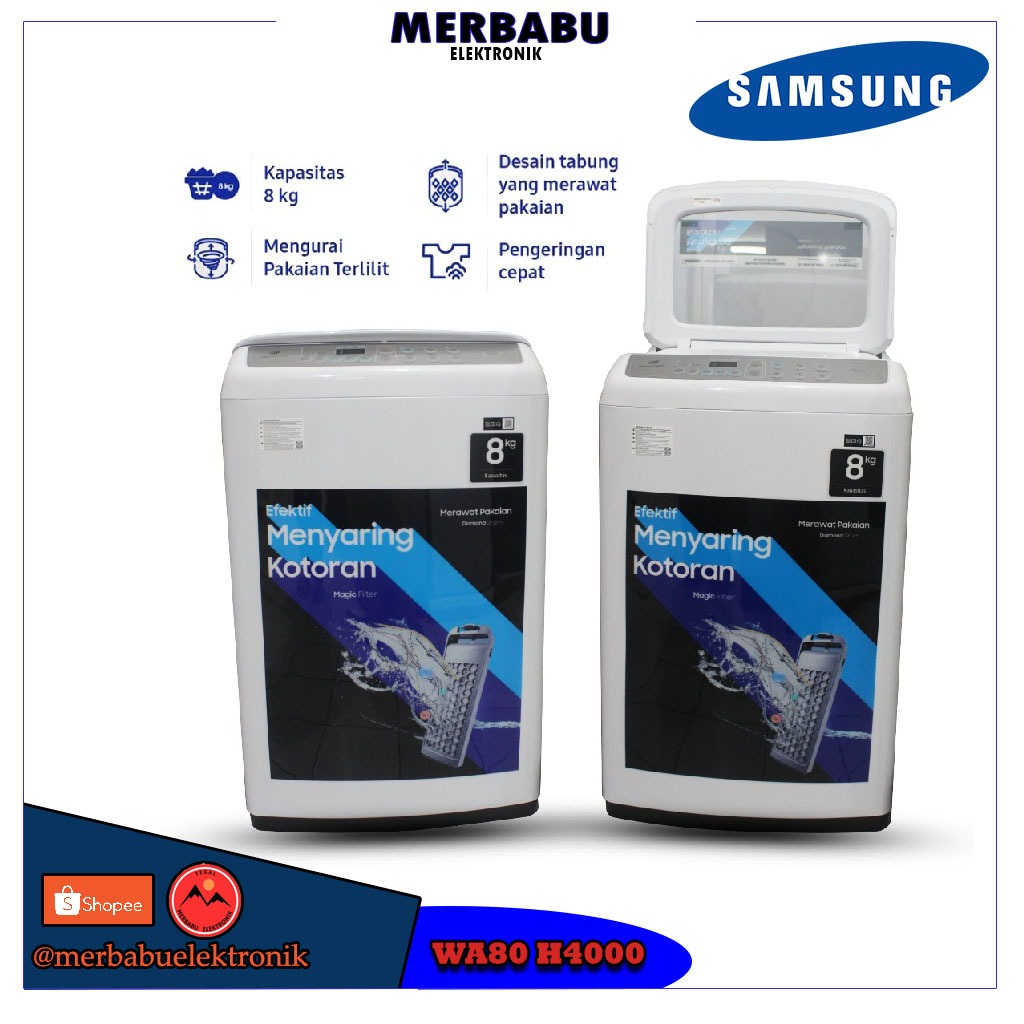 Jual Samsung Mesin Cuci 1 Tabung Top Loading 8Kg WA 80H4000 | Shopee ...