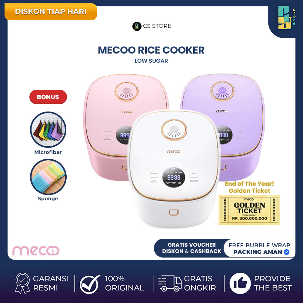 Jual Mecoo Aesthetic Rice Cooker WHite Low Carbo Low Sugar Ceramic Coated Teflon Free 400 Low