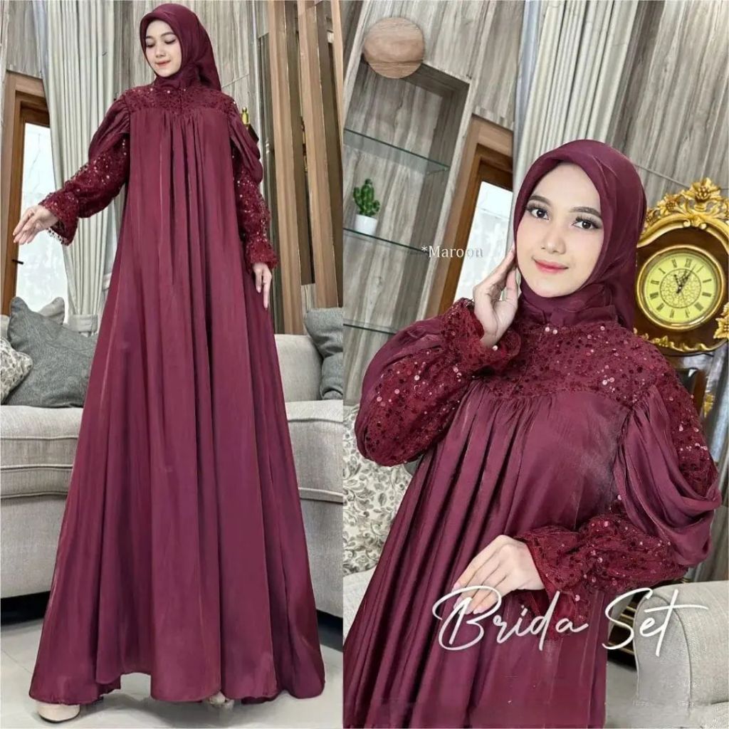 Jual Brida Dress Baju Gamis Kondangan Bahan Shimmer Mix Payet Model