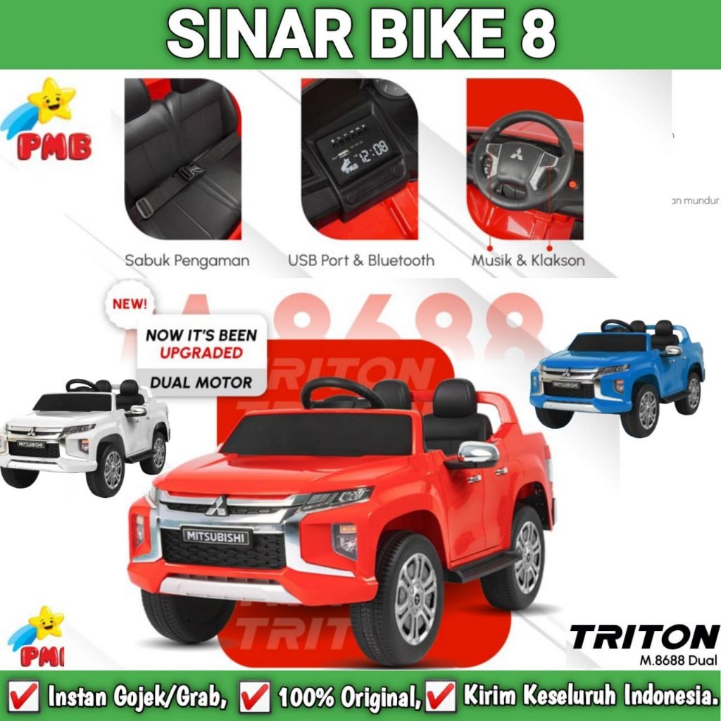 Jual Mobil Aki TRITON PMB 8688 DUAL (2 GEARBOX)Remote Control Mainan