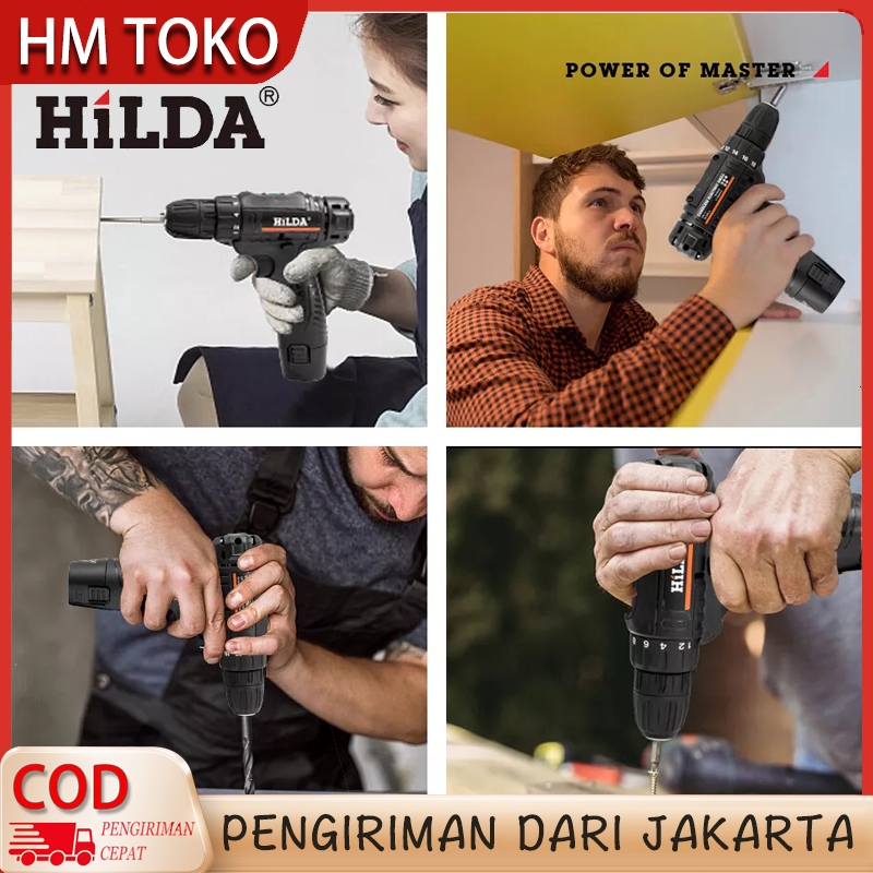 Jual HM TOKO HILDA 2 Speed Cordless Drill Set Bor Listrik Tools 12V Bor ...