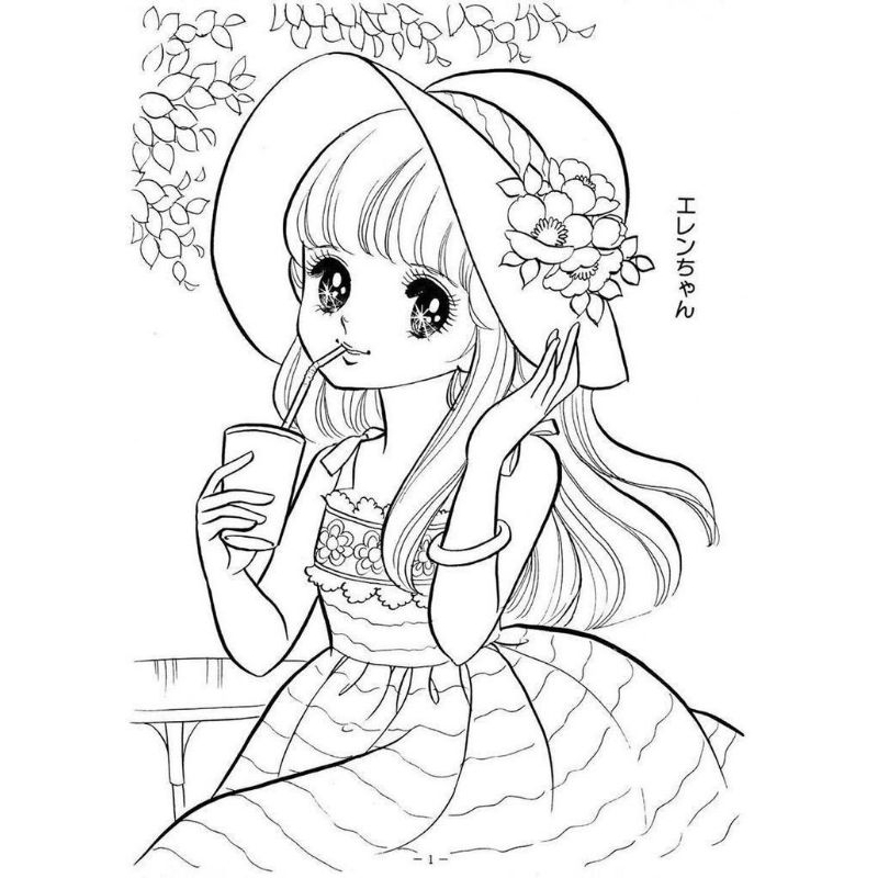 Jual Kertas Mewarnai / coloring pages sketsa tema Anime Cewek Jepang