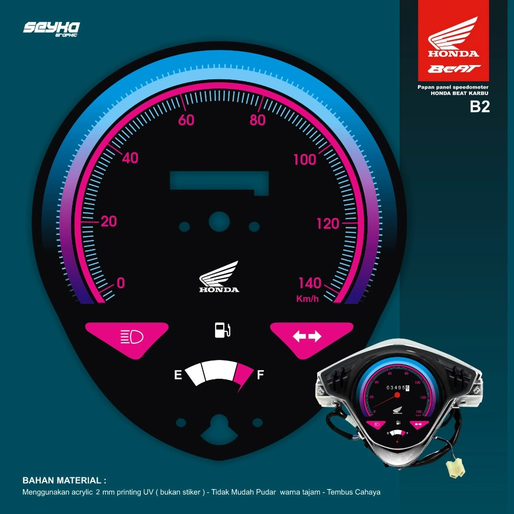 Jual Papan Panel Speedometer Honda Beat Karbu Akrilik tebal 2 mm ( B2
