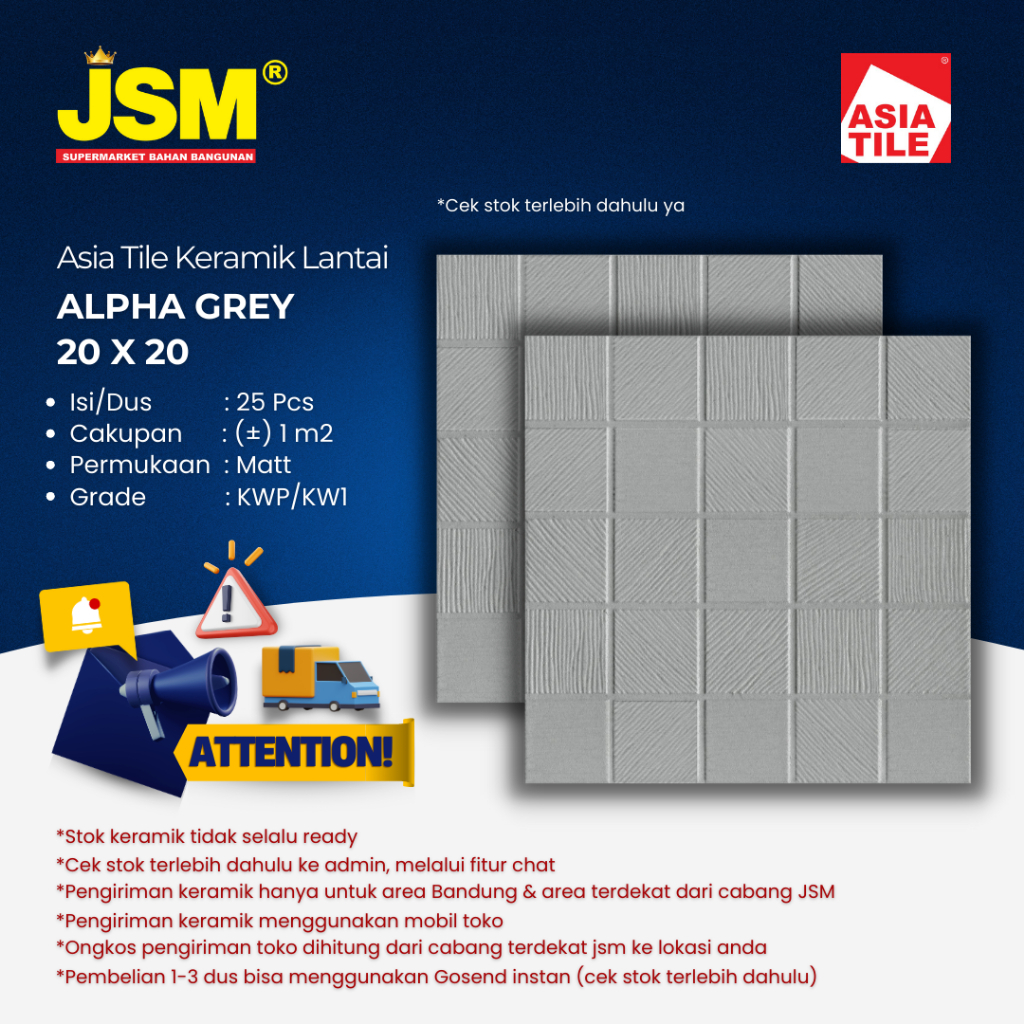 Jual Asia Tile Keramik Lantai Kamar Mandi Alpha Grey Matt 20x20 Jsm