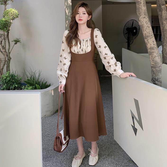 Square neck butterfly pattern tank midi dress main image 1