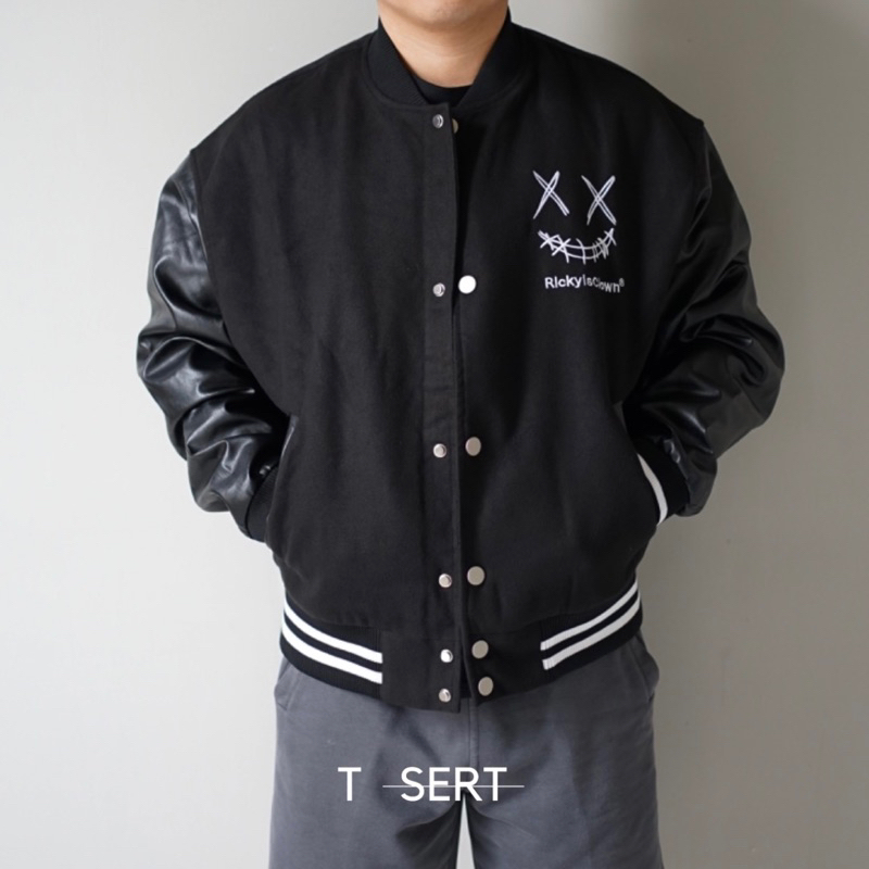 Jual RIC Ricky Is Clown Varsity Jacket Classic Full Black Original ...