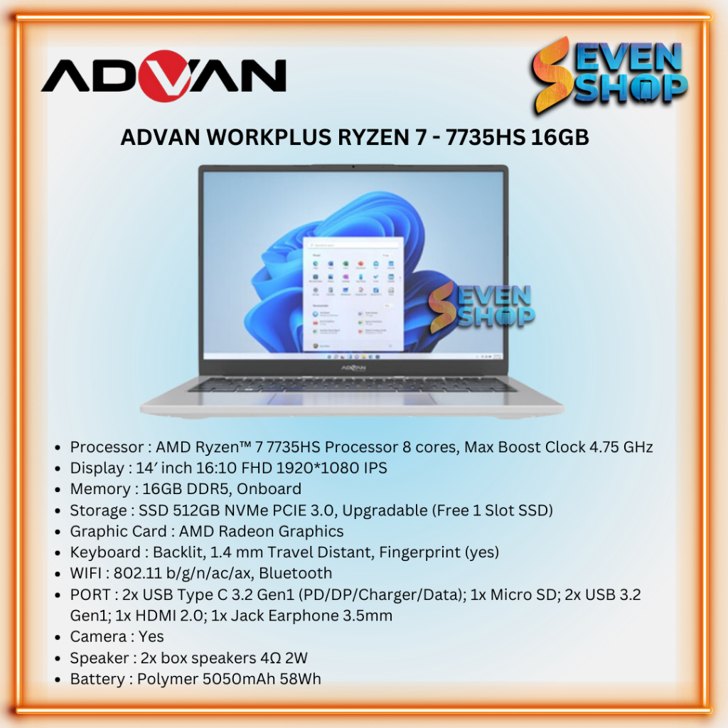 Jual ADVAN Laptop Workplus Ryzen 7 - 7735HS/16GB/512GB/VGA Radeon ...