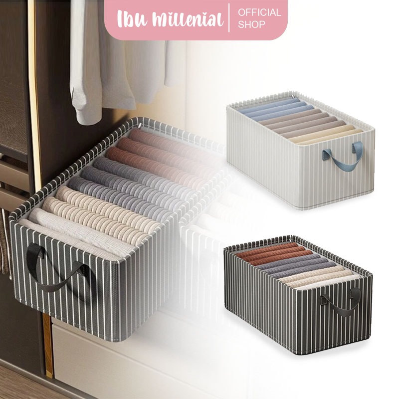 Jual IBUMILLENIAL Storage Foldable Penyimpanan Lipat Motif Garis Strip ...