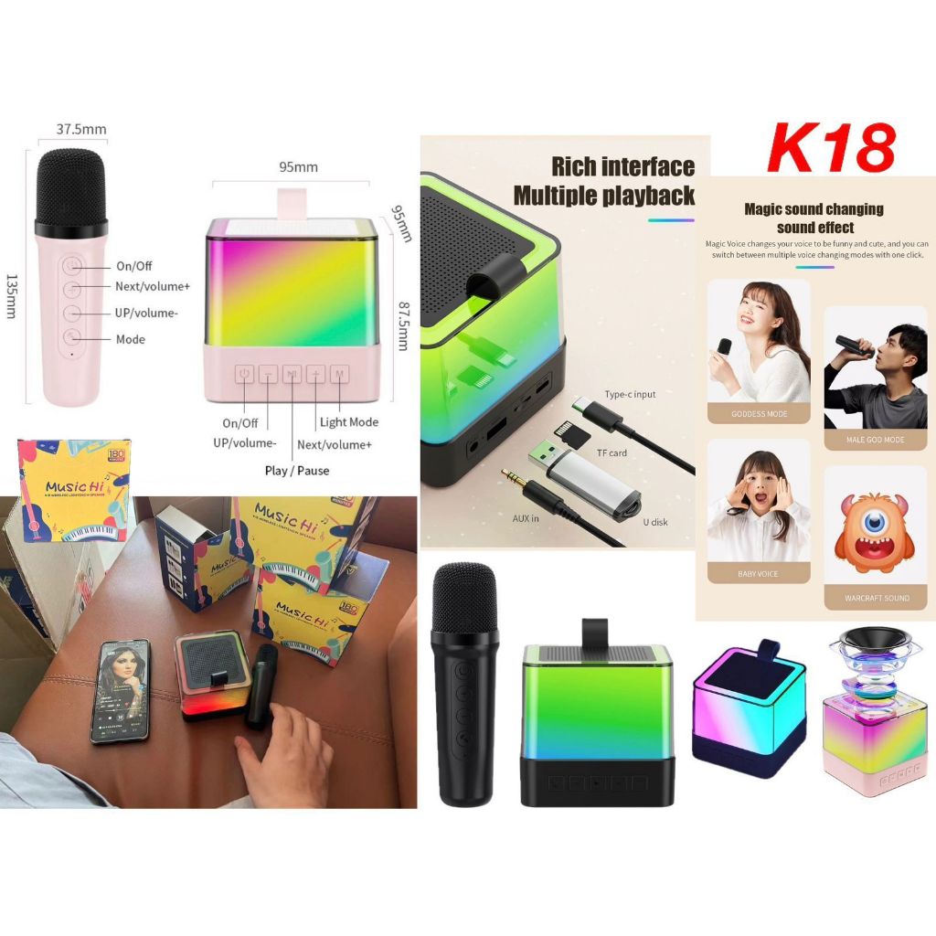 Jual Speaker Bluetooth mini K18 + Mic RGB Speaker Karaoke Wireless ...