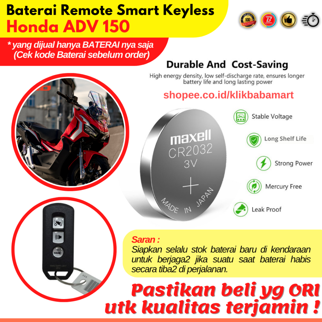 Jual Baterai Remot Motor Honda Adv Keyless Remote Alarm Kunci Original Shopee Indonesia