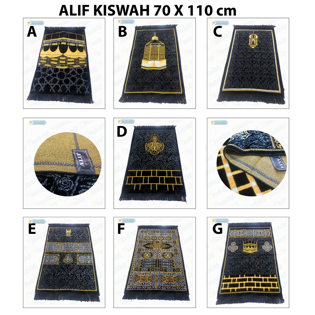 Sajadah Alif Kiswah 70X110CM Besar Bludru Tebal Kiswa Turki Ukuran Dewasa