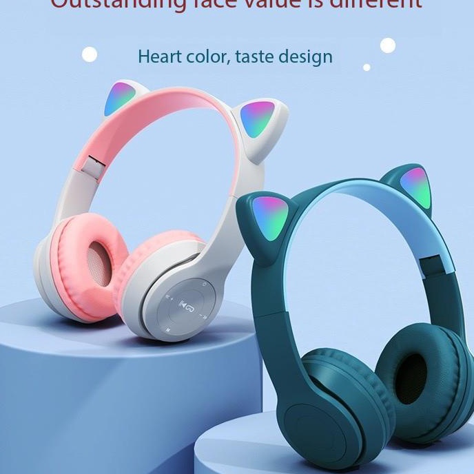 Jual New Headset bluetooth gaming kucing cat android led ada mic murah wireless headphone with